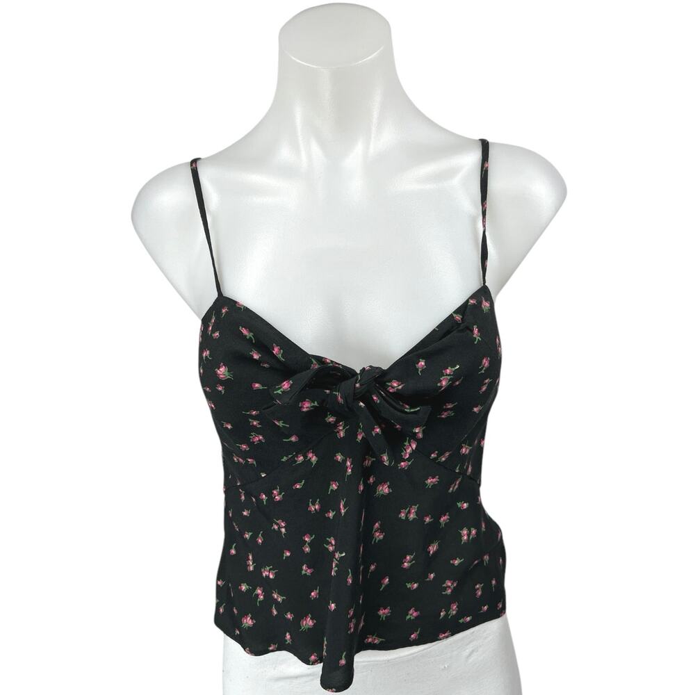 & Other Stories Black Floral Tie Front Sleeveless Cami Camisole Crop Tank Top 4